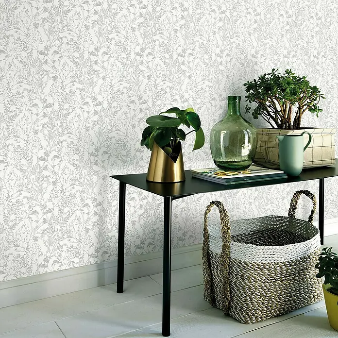 Papel pintado Vegetal - Blanco, Motivo decorativo, 10 x 0,53 m - Foto ambiente