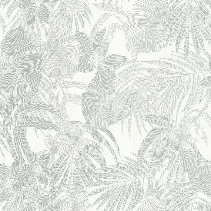 Papel pintado Vegetal Hojas - Blanco, Motivo decorativo, 10 x 0,53 m - Primer plano