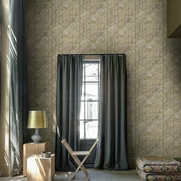 Papel pintado Geométrico Moderno - Beige, Motivo decorativo, 10 x 0,53 m - Foto ambiente