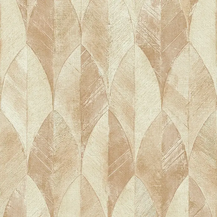 Papel pintado Geométrico Hojas - Beige, Motivo decorativo, 10 x 0,53 m - Primer plano