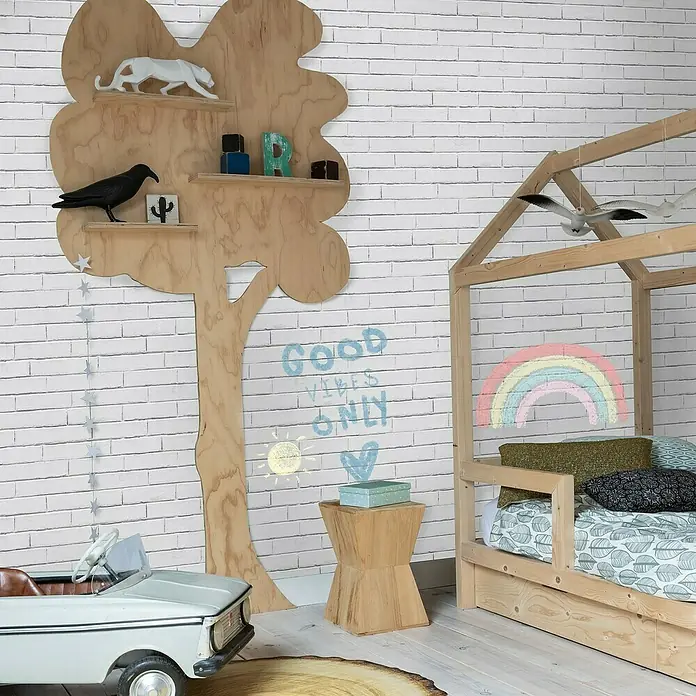 Papel pintado Ladrillo Tiza - Verde, Aspecto de hormigón, 5,2 x 0,53 m - Foto ambiente