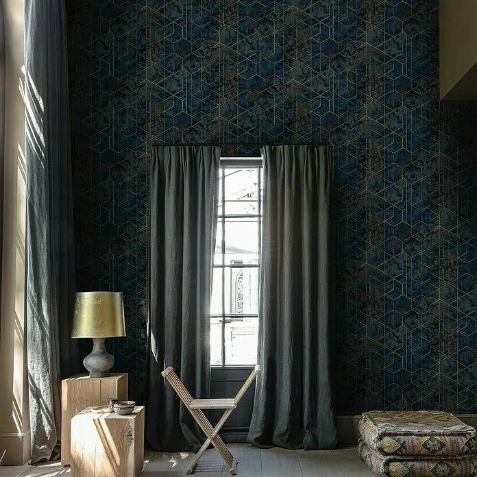 Papel pintado Geométrico Moderno - Azul, Motivo decorativo, 10 x 0,53 m - Foto ambiente