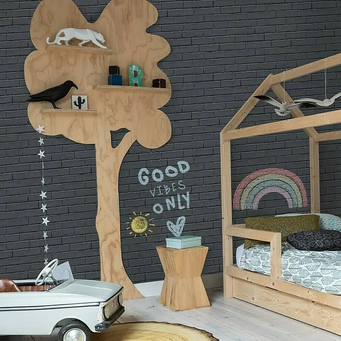 Papel pintado Ladrillo Tiza - Negro, Aspecto de hormigón, 5,2 x 0,53 m - Foto ambiente