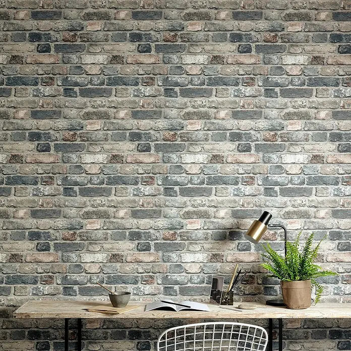 Papel pintado Ladrillo - Azul, Efecto piedra, 10 x 0,53 m - Foto ambiente