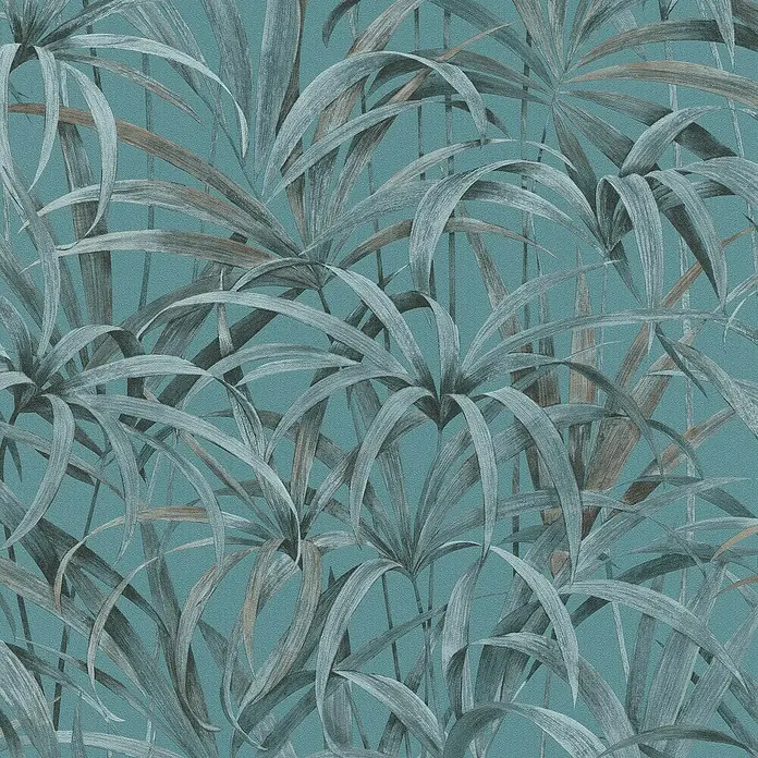 Papel pintado Vegetal con Hojas - Turquesa, Motivo decorativo, 10 x 0,53 m - Primer plano