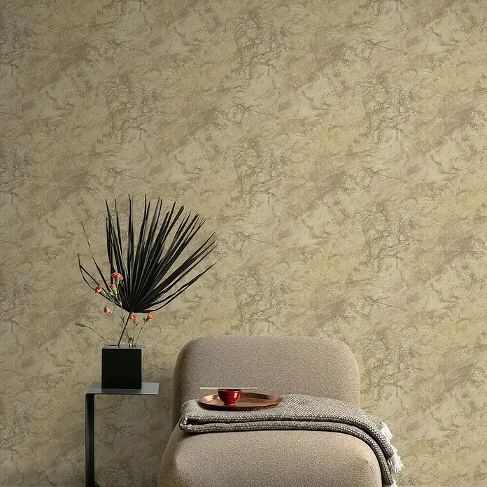 Papel pintado Mármol Liso - Beige, Aspecto de hormigón, 10 x 0,53 m - Foto ambiente