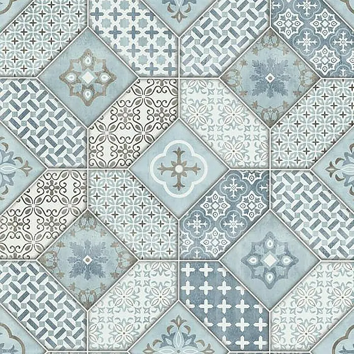 Papel pintado Hidráulico - Azul, Efecto de baldosa, 10 x 0,53 m - Primer plano