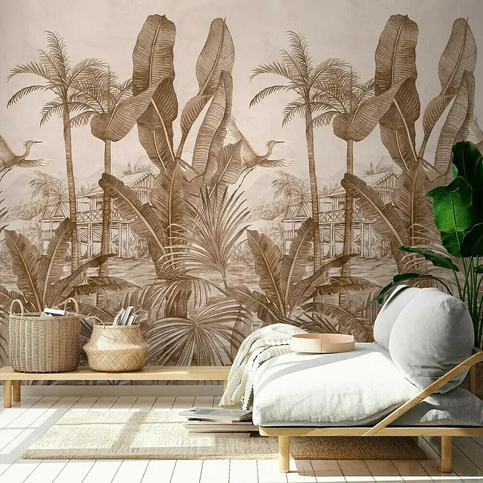 Papel pintado Mural Vegetación - Marrón, Motivo decorativo, 10 x 0,53 m - Foto ambiente