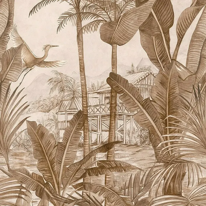Papel pintado Mural Vegetación - Marrón, Motivo decorativo, 10 x 0,53 m - Primer plano