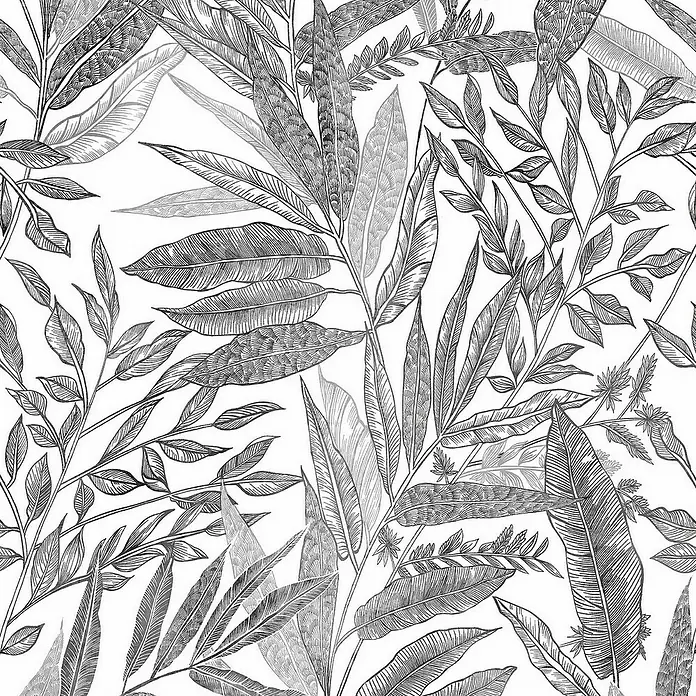 Papel pintado Mural Botánico - Blanco/Negro, Motivo decorativo, 10 x 0,53 m - Primer plano