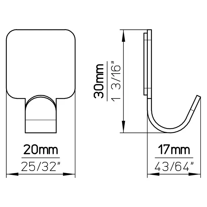Siro Handtuchhaken 2319/ZN4KV3S - Inhalt: 3 Stk., L x B x H: 20 x 30 x 16 mm - Skizze