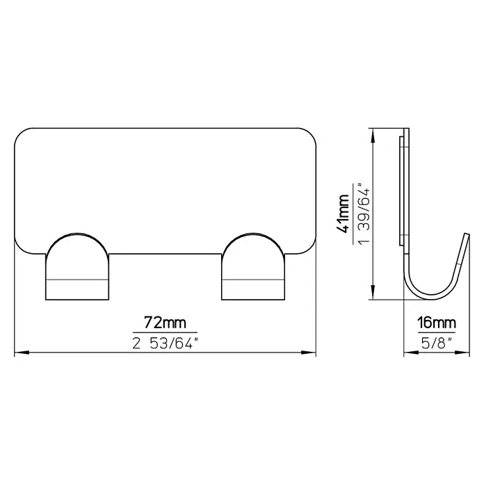 Siro Garderobenleiste 2178-722N4KV1S - L x B x H: 72 x 41 x 16 mm, Anzahl Haken: 2 Stk. - Skizze