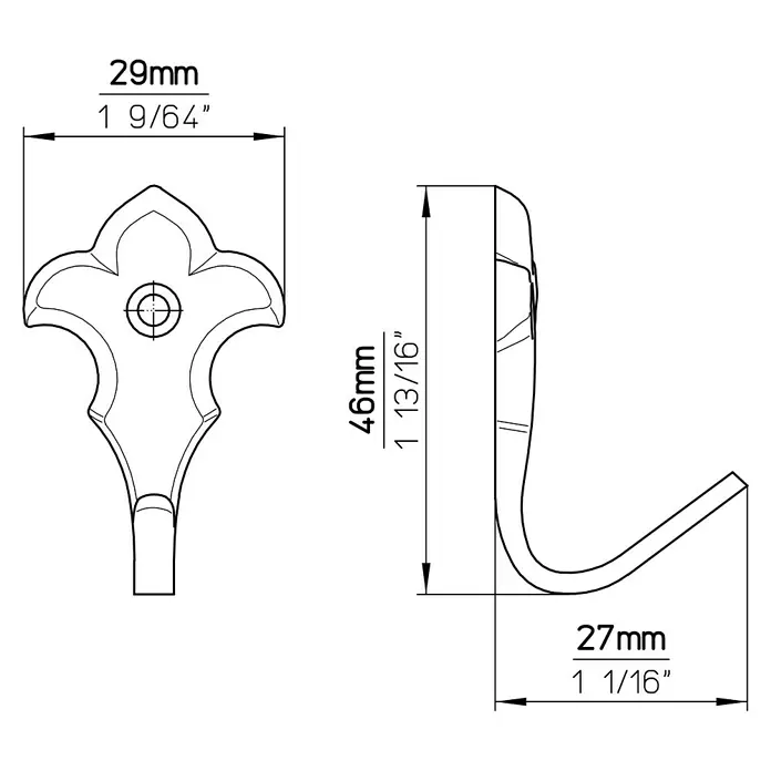 Siro Garderobenhaken 577-45ZN8 - L x B x H: 29 x 46 x 27 mm, Anzahl Haken: 1 Stk. - Skizze