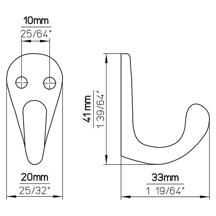 Siro Garderobenhaken 1133/PB1 - L x B x H: 20 x 41 x 33 mm, Anzahl Haken: 1 Stk. - Skizze