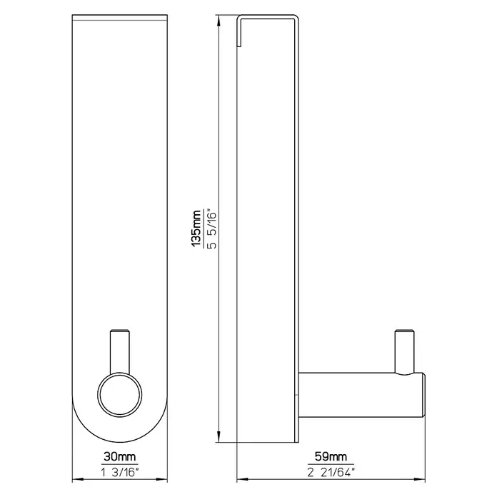 Siro Garderobenhaken 1983-135N1V1E - L x B x H: 135 x 30 x 41 mm, Anzahl Haken: 1 Stk. - Skizze