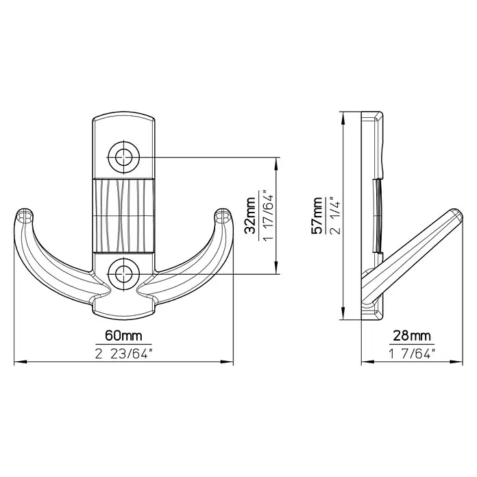 Siro Garderobenhaken 2214/ZN29 - L x B x H: 60 x 148 x 66 mm, Anzahl Haken: 1 Stk. - Skizze