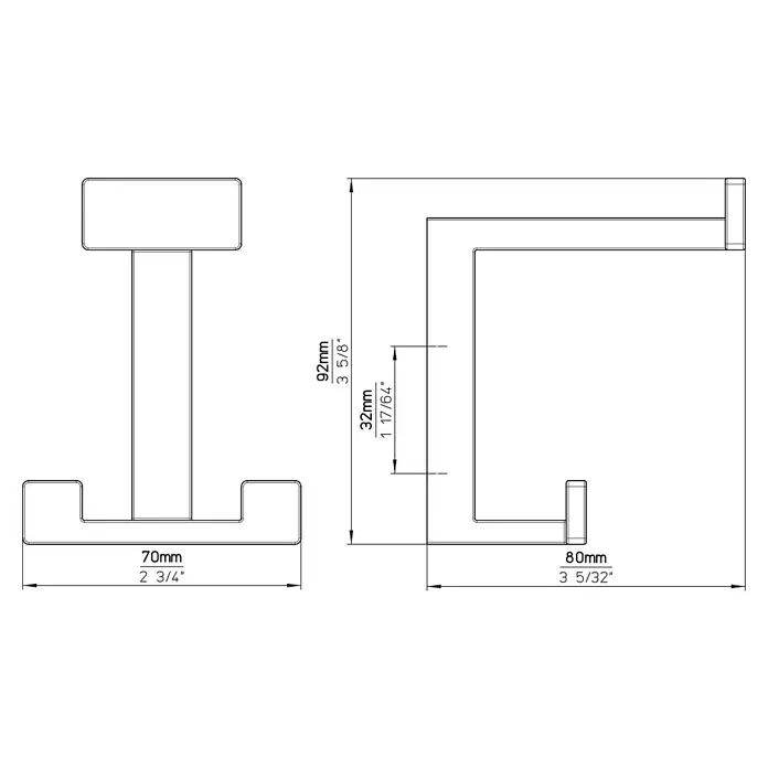 Siro Garderobenhaken 2324/ZN21 - L x B x H: 70 x 92 x 80 mm, Anzahl Haken: 1 Stk., Farbe: Edelstahl - Skizze