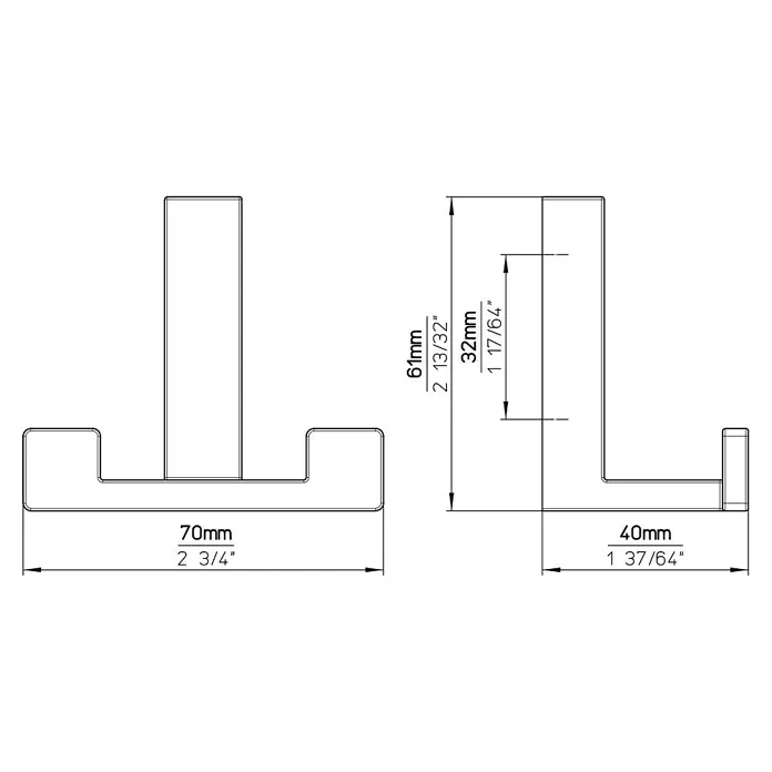 Siro Garderobenhaken - L x B x H: 70 x 61 x 40 mm, Anzahl Haken: 1 Stk., Edelstahl - Skizze