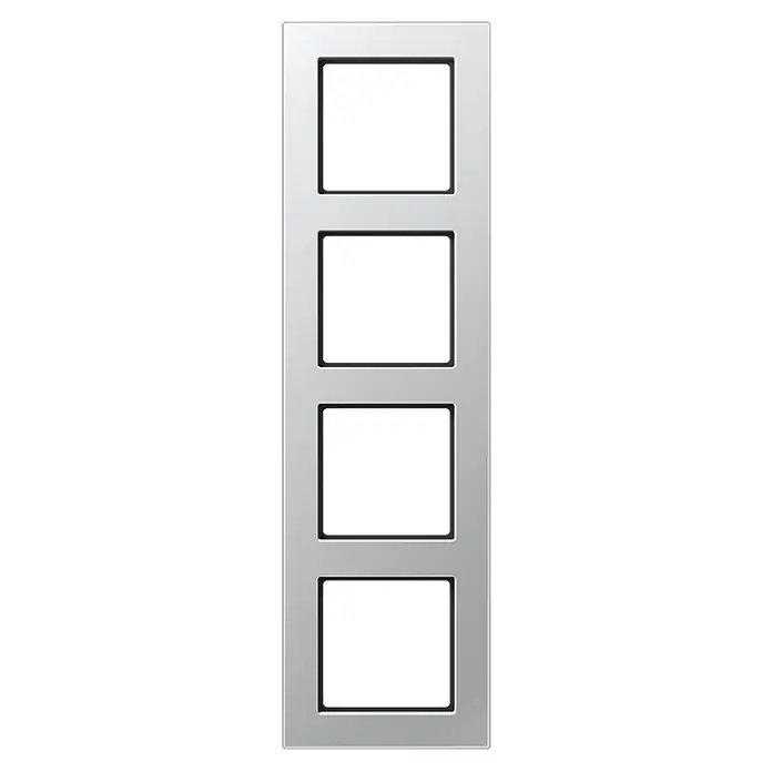Jung Abdeckrahmen - Aluminiumfarben, 4-fach, Kunststoff, Unterputz - Vorderansicht