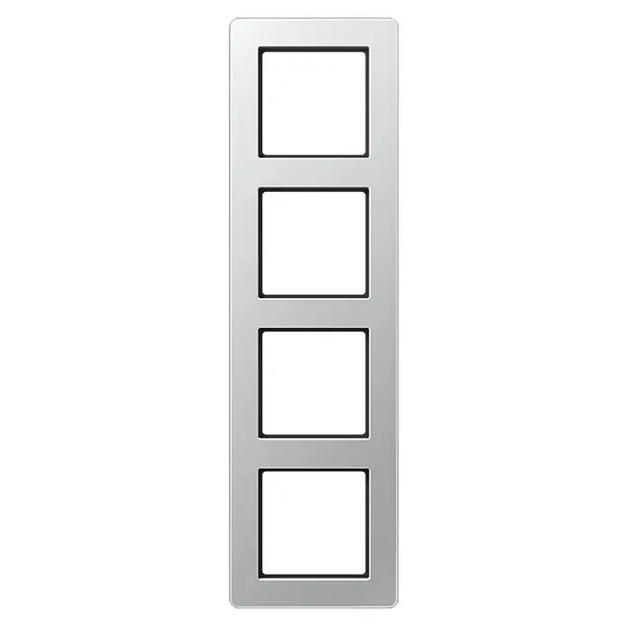 Jung Abdeckrahmen - Aluminiumfarben, 4-fach, Kunststoff, Unterputz - Vorderansicht
