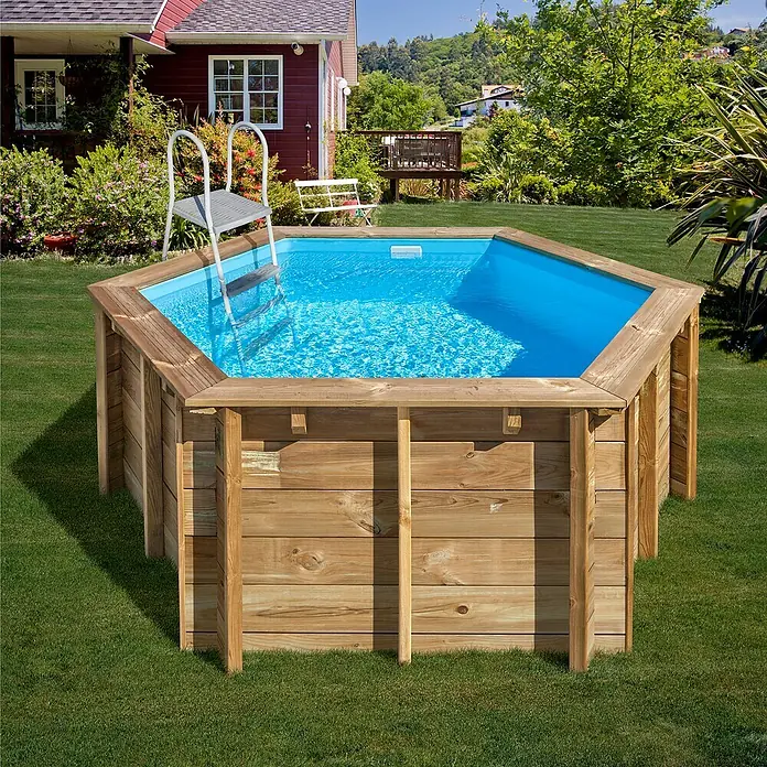 Gre Piscina de madera Lili 2 + instalación - Ø x Al: 280 x 107 cm, 4.500 l, Marrón - Foto ambiente