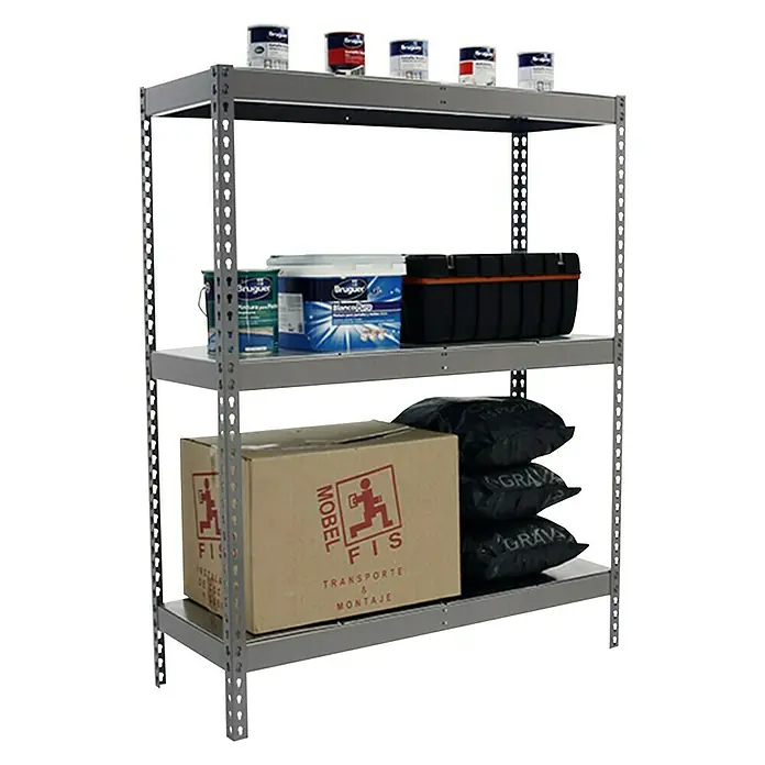 Simonrack Simonforte Estantería para cargas pesadas Metal - L x An x Al: 60 x 180 x 200 cm, Capacidad de carga: 600 kg/balda, Número de baldas: 3 ud., Gris - Producto en uso