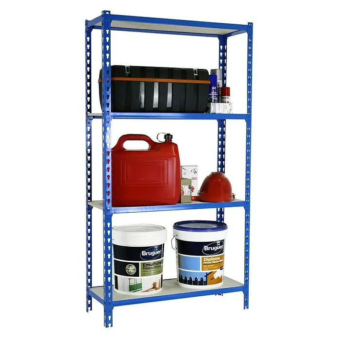 Simonrack Maderclick Estantería metálica Superplus - L x An x Al: 30 x 110 x 150 cm, Capacidad de carga: 200 kg/balda, Número de baldas: 4 ud., Inserción, Azul - Producto en uso