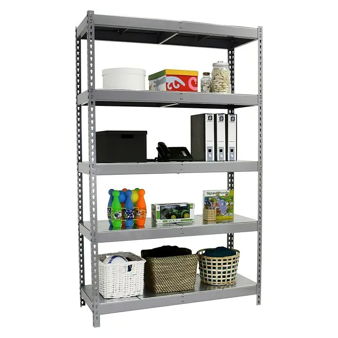 Simonrack Ecoforte Estructura de estantería Metal - L x An x Al: 45 x 150 x 200 cm, Capacidad de carga: 400 kg/balda, Número de baldas: 5 ud., Gris/Galvanizado - Producto en uso