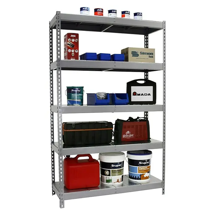 Simonrack Ecoforte Estructura de estantería Metal - L x An x Al: 45 x 150 x 200 cm, Capacidad de carga: 400 kg/balda, Número de baldas: 5 ud., Gris/Galvanizado - Producto en uso