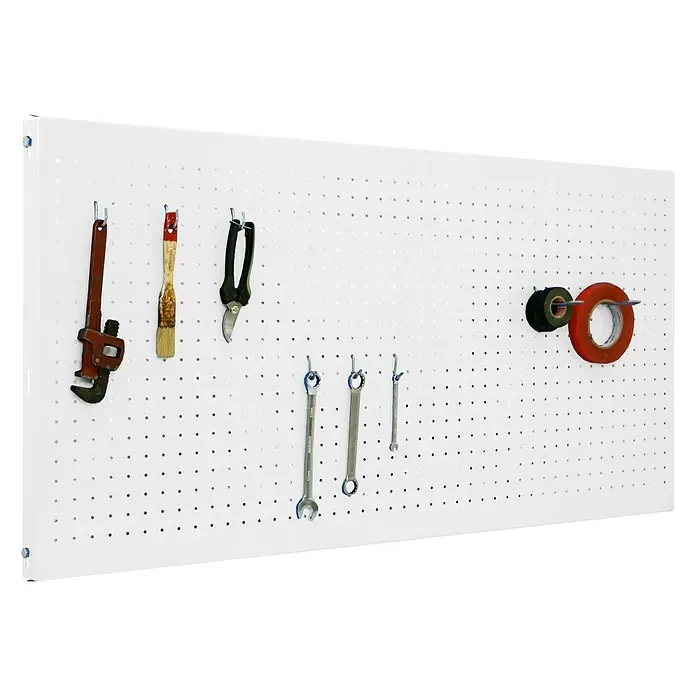 Simonrack Panelclick Panel perforado con 8 ganchos - L x An: 120 x 40 cm, Blanco - Producto en uso