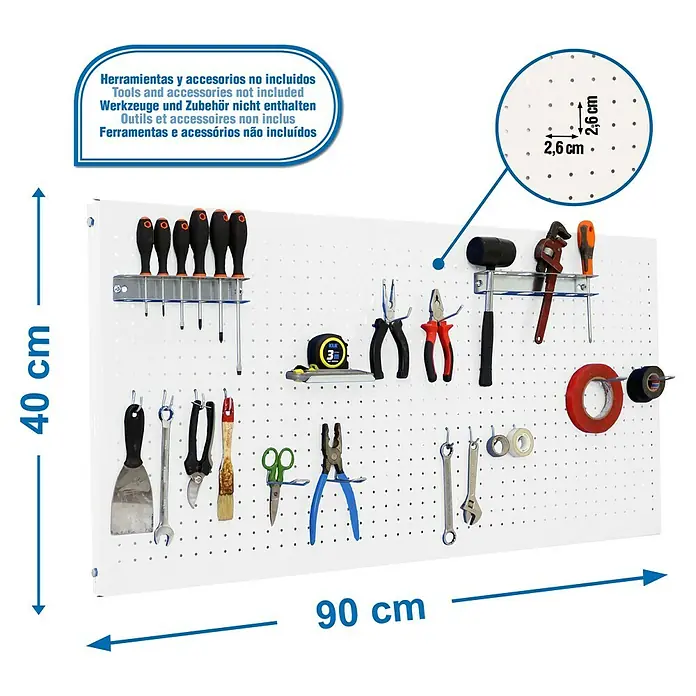 Simonrack Panelclick Panel perforado con 14 ganchos - L x An: 90 x 40 cm, Blanco - Dibujo técnico