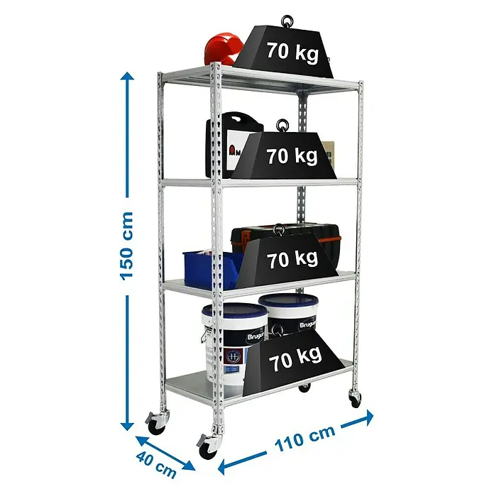 Simonrack Simonclick Estantería metálica Mobile Superplus - L x An x Al: 40 x 110 x 157,5 cm, Capacidad de carga: 75 kg/balda, Número de baldas: 4 ud., Inserción, Blanco - Dibujo técnico