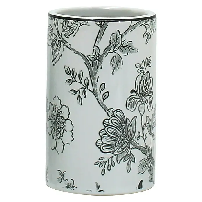 Aquasanit Floral Vaso de encimera - Cerámica, Blanco/Negro - Vista frontal
