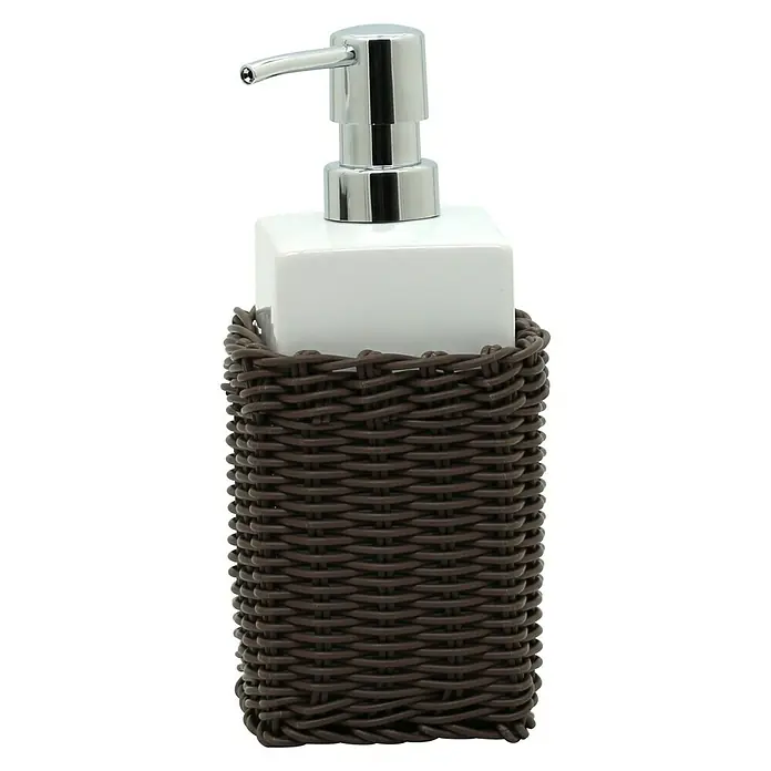 Aquasanit Rattan Dispensador de jabón - Cerámica, Blanco/Marrón - Vista frontal