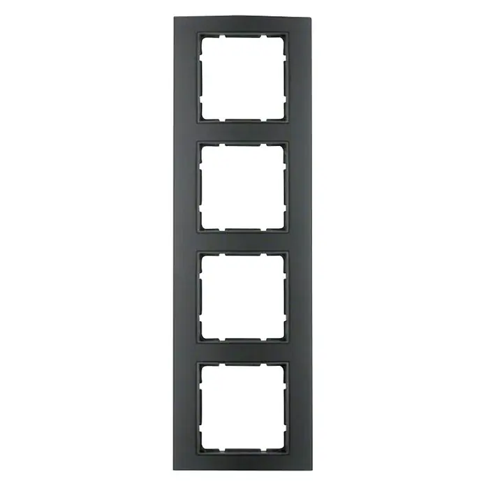 Berker B.3 Abdeckrahmen - Schwarz/Anthrazit, 4-fach, Aluminium, Eloxiert, Matt - Vorderansicht