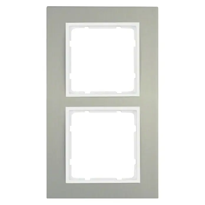 Berker B.3 Abdeckrahmen - Alu/Polarweiß, 2-fach, Aluminium, Eloxiert, Matt - Vorderansicht