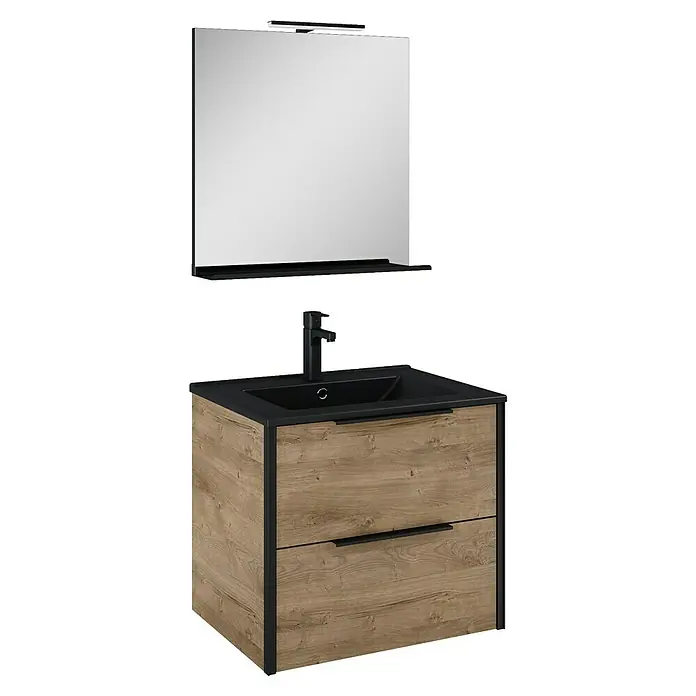 Badmöbel-Set Style - 61,5 cm, Canela Eiche/Schwarz, Matt - Diagonale Ansicht