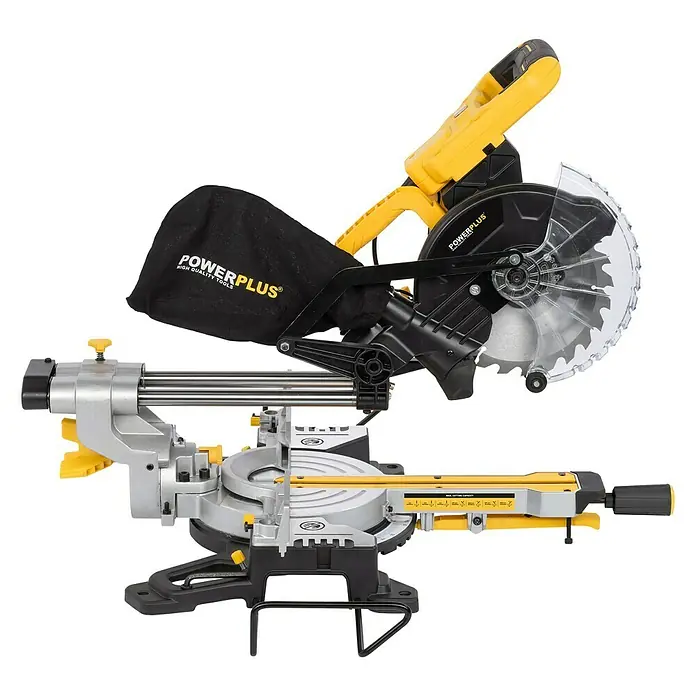 PowerPlus Sierra ingletadora POWX075720DB - 1.600 W, Diámetro hoja de sierra: 210 mm, Número de revoluciones de marcha en vacío: 5.000 r.p.m. - Vista de perfil derecho