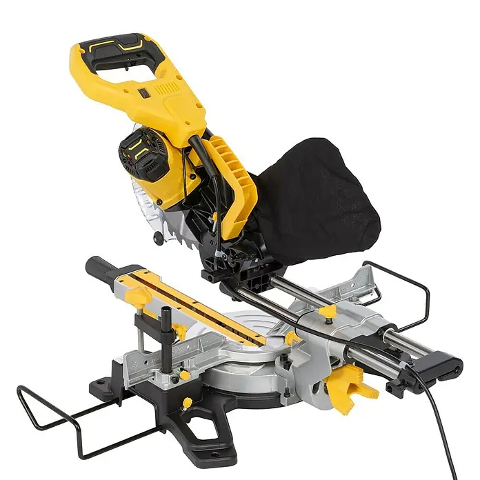 PowerPlus Sierra ingletadora POWX075720DB - 1.600 W, Diámetro hoja de sierra: 210 mm, Número de revoluciones de marcha en vacío: 5.000 r.p.m. - Vista angular