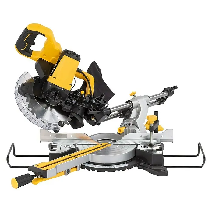 PowerPlus Sierra ingletadora POWX075720DB - 1.600 W, Diámetro hoja de sierra: 210 mm, Número de revoluciones de marcha en vacío: 5.000 r.p.m. - Vista angular