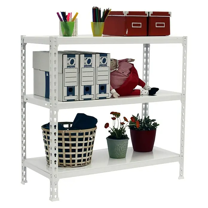 Simonrack Simonclick Estantería metálica Plus - L x An x Al: 40 x 100 x 90 cm, Capacidad de carga: 180 kg/balda, Número de baldas: 3 ud., Inserción, Blanco - Producto en uso