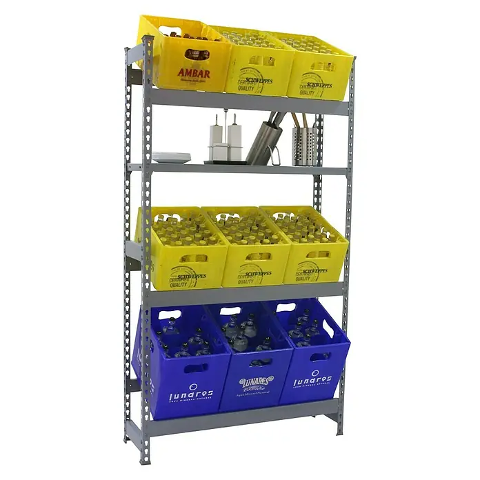 Simonrack Simonbottle Estantería para cajas de bebidas Shelf - L x An x Al: 30 x 100 x 100 cm, Capacidad de carga: 100 kg/balda, Número de baldas: 4 ud., Gris - Producto en uso