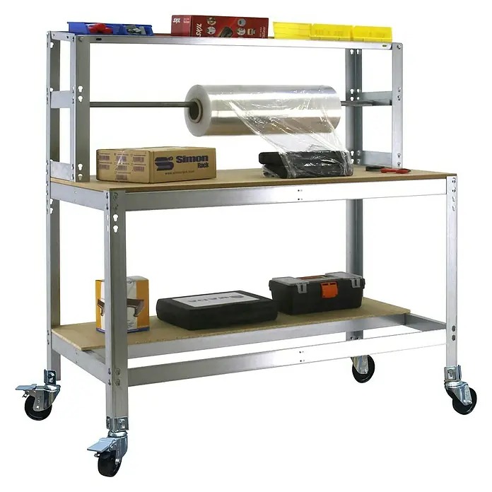 Simonrack Simonwork Banco de trabajo BT4 Mobile - L x An x Al: 76 x 121 x 152 cm, Capacidad de carga: 120 kg, Galvanizado - Producto en uso