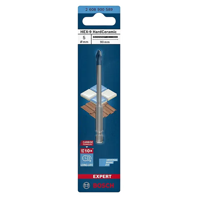 Bosch Professional Expert Fliesenbohrer HEX-9 HardCeramic - Durchmesser: 5 mm, 1 Stk. - Vorderansicht