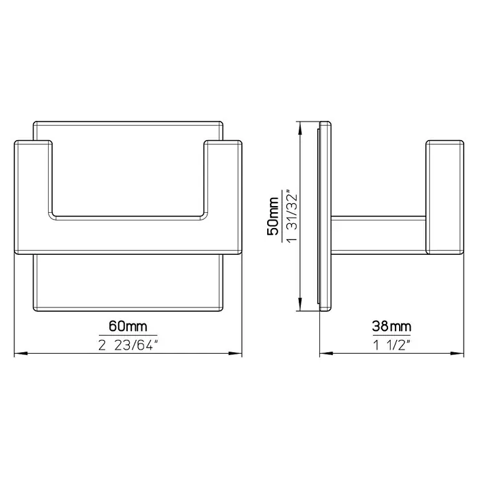 Siro Garderobenhaken  2331/ZN1KV1S - L x B x H: 60 x 50 x 38 mm, Anzahl Haken: 1 Stk., Verchromt poliert - Skizze