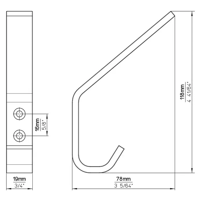Siro Garderobenhaken - L x B x H: 19 x 120 x 75 mm, Anzahl Haken: 1 Stk. - Skizze