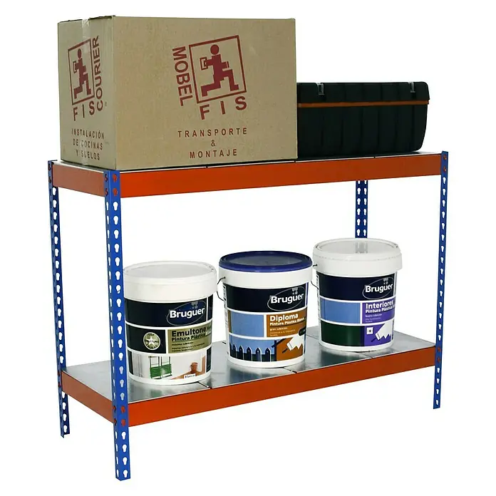 Simonrack Simonforte Estantería para cargas pesadas Metal - L x An x Al: 45 x 150 x 90 cm, Capacidad de carga: 600 kg/balda, Número de baldas: 2 ud., Azul/Naranja - Vista angular