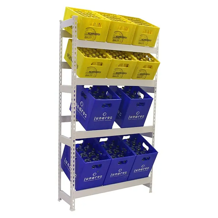 Simonrack Simonbottle Estantería para cajas de bebidas - L x An x Al: 30 x 100 x 200 cm, Capacidad de carga: 100 kg/balda, Número de baldas: 4 ud., Blanco - Vista angular