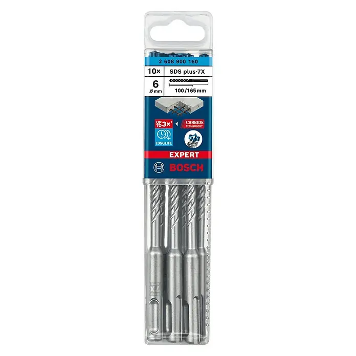 Bosch Professional Expert SDS-Plus Betonbohrer-Set SDS Plus-7X - Durchmesser: 6 mm, Länge: 165 mm, 10 Stk. - Vorderansicht