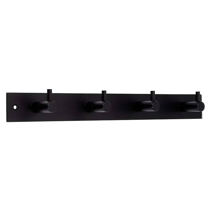 Siro Garderobenleiste 2452-322 - L x B x H: 322 x 38 x 43 mm, Anzahl Haken: 4 Stk., Schwarz - Diagonale Ansicht